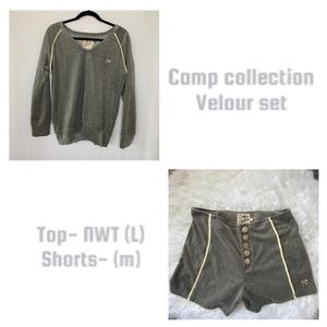 Camp Collection velour shorts and sweatshirt set